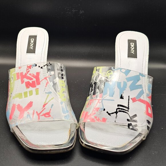 DKNY Graffiti Print Clear Strap Sandals – Size 7.5 - Picture 1 of 11